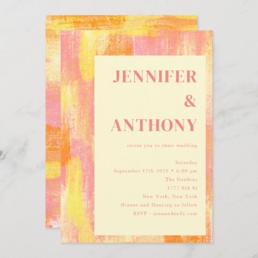 Abstracte Oranje gele roze Waterverf bruiloft Kaart (Voorkant / Achterkant)