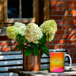 Abstracte oranje magenta roze geometrische met naa koffiemok