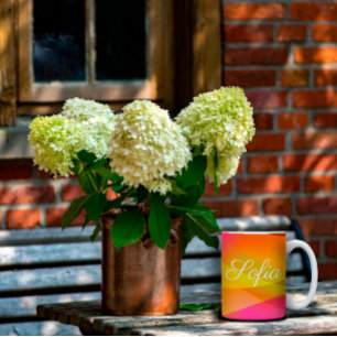 Abstracte oranje magenta roze geometrische met naa koffiemok