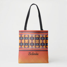 Abstracte Oranje, Paarse, Gele & Blauwe Tribal Tas