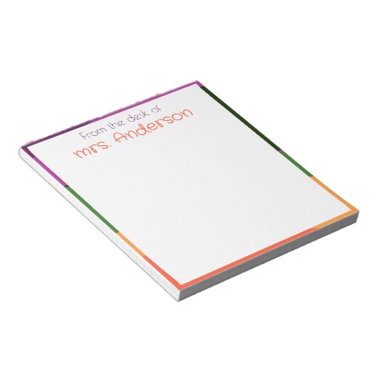 Abstracte oranje paarse groene rand notitieblok (Schuin)