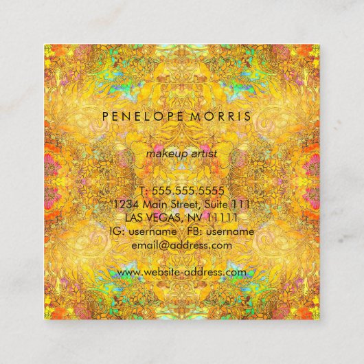 Abstracte Oranje schoonheidslijst Vierkante Visitekaartje (Achterkant)