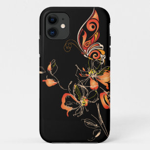 Abstracte Oranje vlinder en Floral Case-Mate iPhone Case