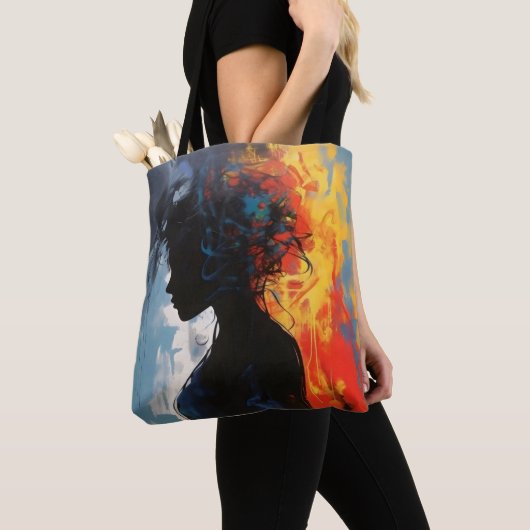 Abstracte oranje vrouw tote bag (Dichtbij)