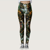 Abstracte Oranje witte Spletters op zwarte melkweg Leggings (Voorkant)