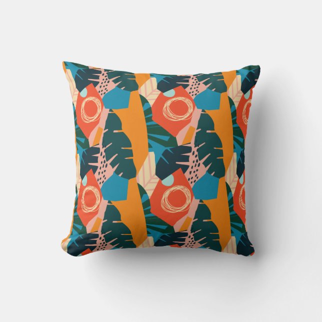 Abstracte Oranje zomertropische bladeren Kussen (Voorkant)
