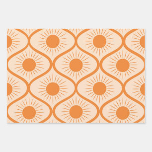 Abstracte oranje zon op mid century ogee inpakpapier vel