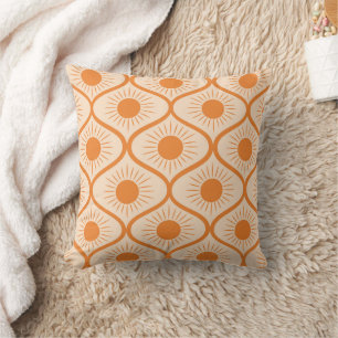Abstracte Oranje Zon op Mid Century Ogee Kussen