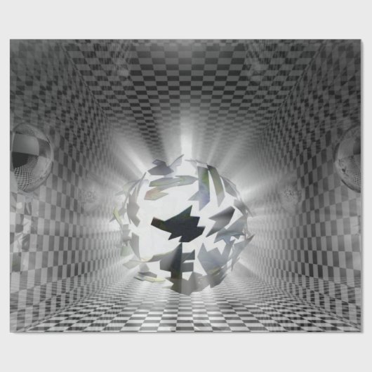 Abstracte Orb - Geruite Grijs en Zwarte Moderne Ku Cadeaupapier (Vlak)