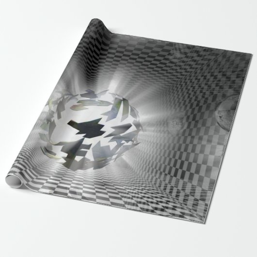 Abstracte Orb - Geruite Grijs en Zwarte Moderne Ku Cadeaupapier (Uitgerold)