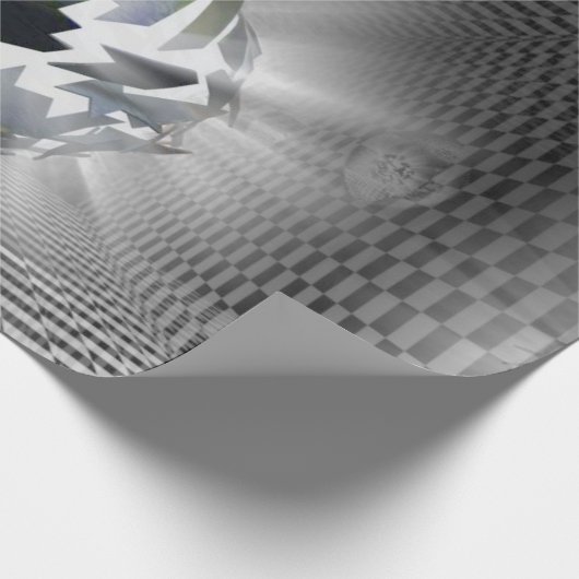 Abstracte Orb - Geruite Grijs en Zwarte Moderne Ku Cadeaupapier (Hoek)