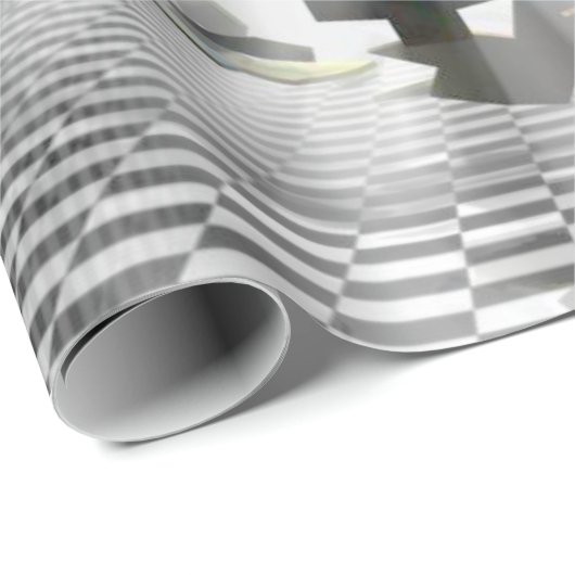 Abstracte Orb - Geruite Grijs en Zwarte Moderne Ku Cadeaupapier (Rol Hoek)