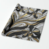 Abstracte Orchidee Goud Monochroom Inpakpapier (Uitgerold)