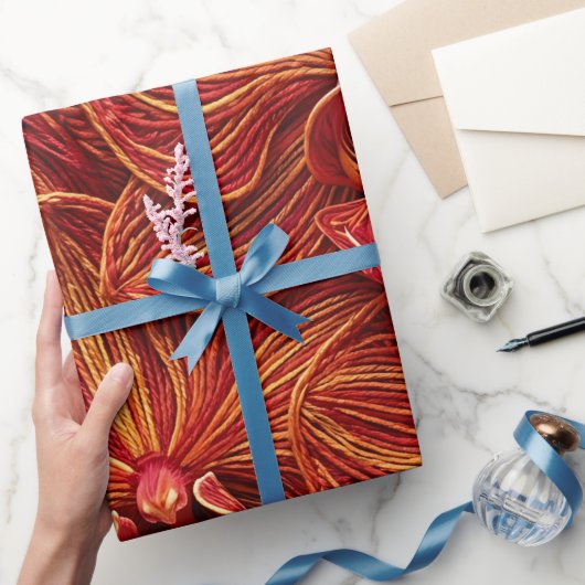 Abstracte Orchidee Vuurrode Draad Inpakpapier (Geschenken)