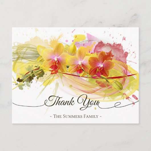 Abstracte orchideeën kleurenplastische kalligrafie briefkaart (Voorkant)