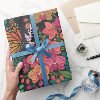 Abstracte Orchideeën Monarchvlinder Inpakpapier