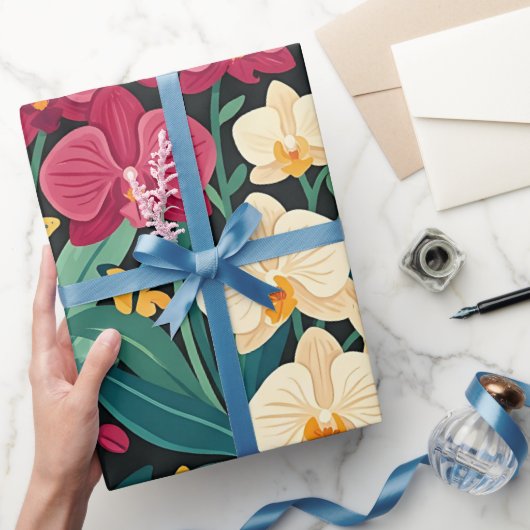 Abstracte Orchideeën Vlinders Inpakpapier (Geschenken)
