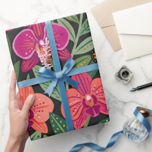 Abstracte orchideeën vlinders inpakpapier