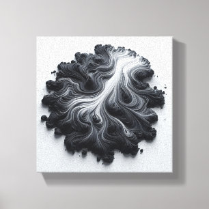 Abstracte organische vloeistofstroom - zwart en wi canvas afdruk