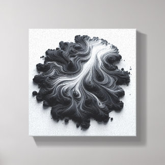 Abstracte organische vloeistofstroom - zwart en wi canvas afdruk