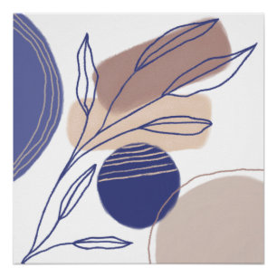 Abstracte organische vormen - Blauw en beige Perfect Poster