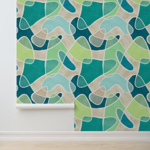 Abstracte overlappende blobs, Blauwgroen, turkoois Behang