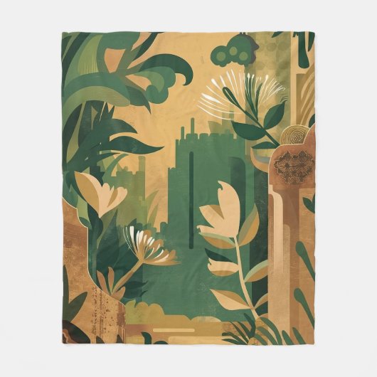 Abstracte overwoekerde tuin: botanisch fleece deken (Voorkant)