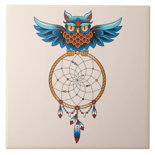 Abstracte Owl Dream catcher Tegeltje (Voorkant)