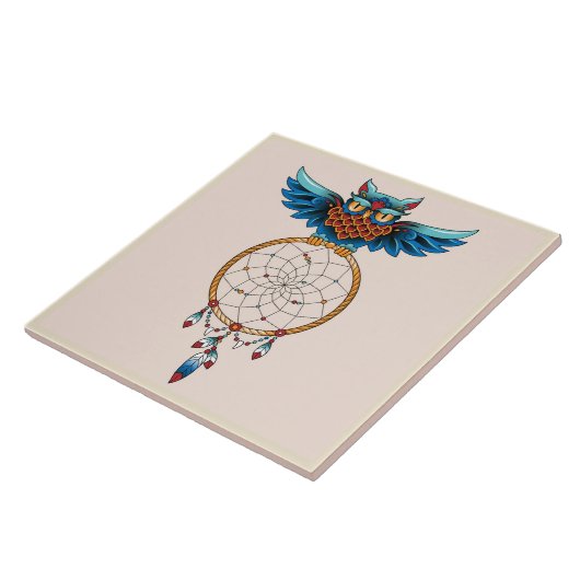 Abstracte Owl Dream catcher Tegeltje (Zijkant)