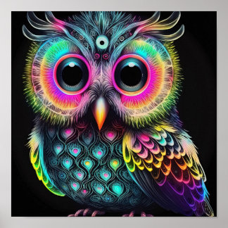 Abstracte Owl in heldere neonkleuren Poster