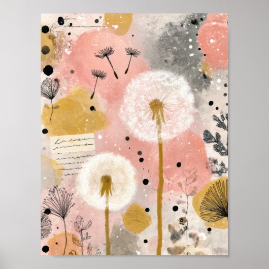 Abstracte Paardenbloem Waterverf Bloemkunst Poster (Voorkant)