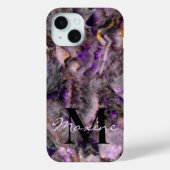 Abstracte paarse amethist kwarts marmer monogram Case-Mate iPhone case (Achterkant)