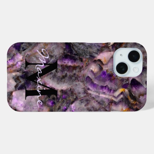Abstracte paarse amethist kwarts marmer monogram Case-Mate iPhone case (Achterkant (horizontaal))