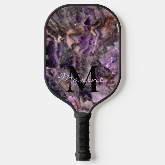 Abstracte paarse amethist kwarts marmer monogram pickleball paddle (Voorkant)