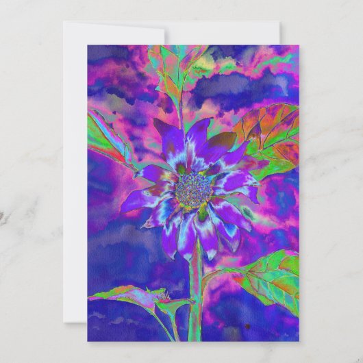 Abstracte paarse blauw bloemenzonnebloem retro fun kaart (Achterkant)