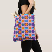 Abstracte Paarse Blauwe en Oranje Diamantpatroon Tote Bag (Dichtbij)