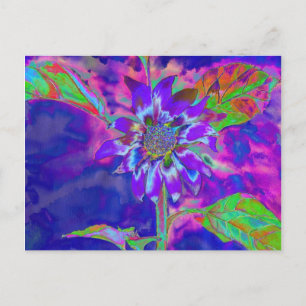 Abstracte paarse blauwe zonnebloem   Retro funky-l Briefkaart