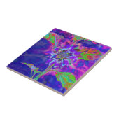 Abstracte paarse blauwe zonnebloem | Retro funky-l Tegeltje (Zijkant)