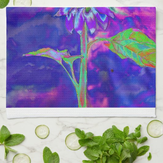 Abstracte paarse blauwe zonnebloem | Retro funky-l Theedoek (Gevouwen)