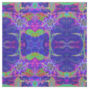 Abstracte paarse blauwe zonnebloem retro funky stof