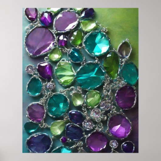 ABSTRACTE PAARSE BLAUWGROEN GROENE CRYSTAL STACK A POSTER (Voorkant)