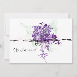 Abstracte paarse bloemen Bouquet, je bent uitgenod Kaart