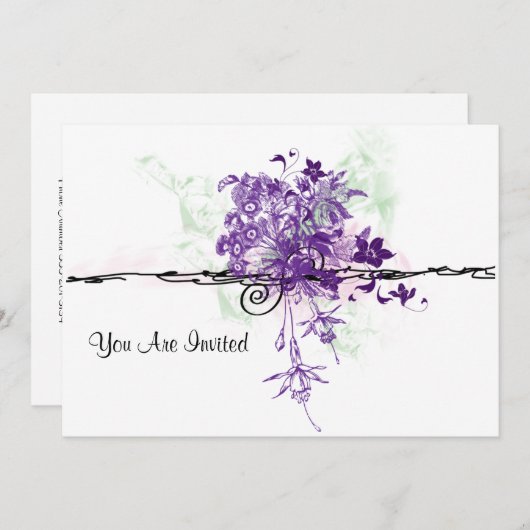 Abstracte paarse bloemen Bouquet, je bent uitgenod Kaart (Voorkant / Achterkant)