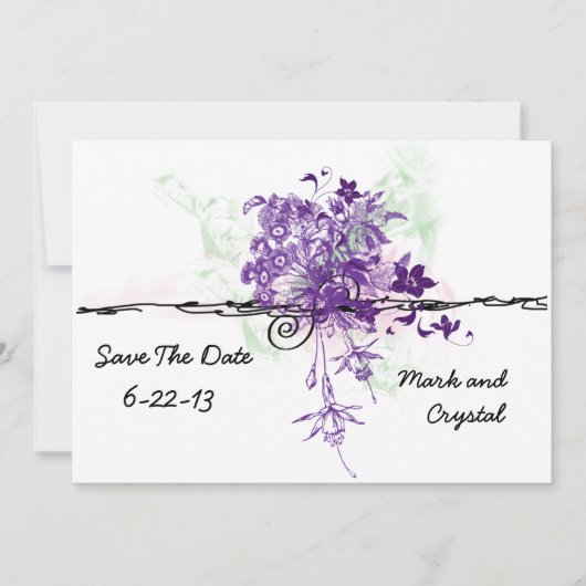 Abstracte paarse bloemen Bouquet sparen de datum Save The Date (Voorkant)
