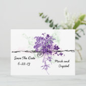Abstracte paarse bloemen Bouquet sparen de datum Save The Date (Staand voorkant)