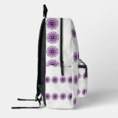 Abstracte paarse bloemen op wit bedrukte rugzak (Links)