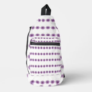 Abstracte paarse bloemen op wit sling bag