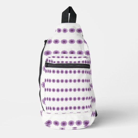 Abstracte paarse bloemen op wit sling bag (Voorkant)
