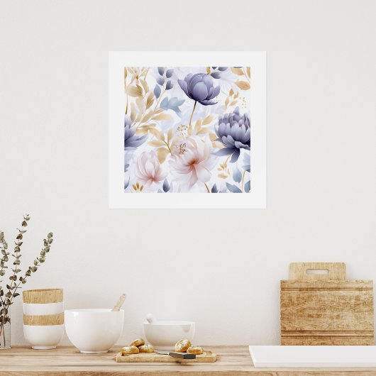 Abstracte paarse bloemen poster (Keuken)