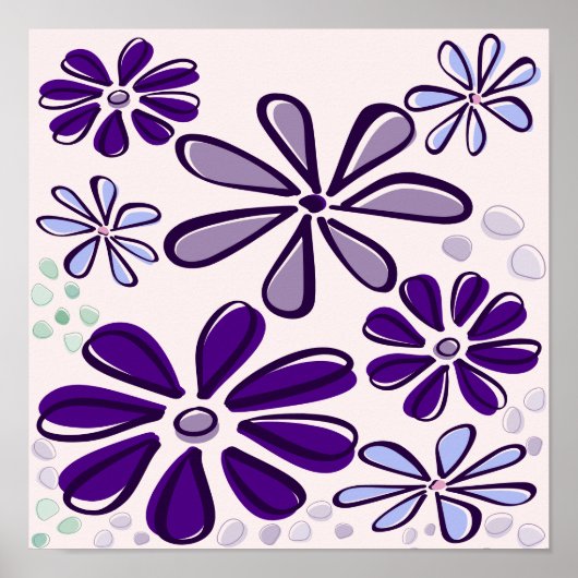 Abstracte Paarse bloemendoodle Poster (Voorkant)